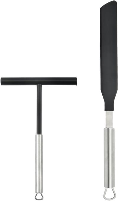 Pannenkoekenmaker en Spatel Set - Pannenkoekenverdeler Keukengerei - Pannenkoeken Bakken - Roestvrij Staal Non-stick - 2 Delig - Zilver