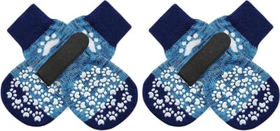 Antislip Hondensokken - Hondenschoenen Pootbeschermers - Poten Likken Voorkomen - Dubbelzijdige Antislip Grip - X-Small 4 Stuks - Blauw