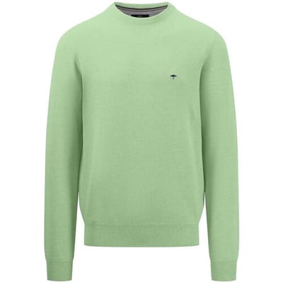 Fynch-Hatton Trui Fine Structure Cotton O-Neck Soft Green / male