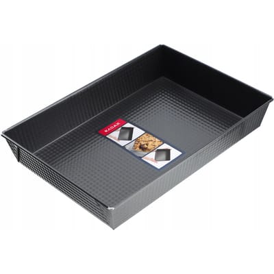 KADAX Rechthoekige bakvorm, bakplaat in 3 maten, hoge plaatranden voor cake, toastbrood, cheesecake, brownie, onderhoudsvriendelijke bakvorm, warmteverdeling (36 x 25,5 cm, zwart)