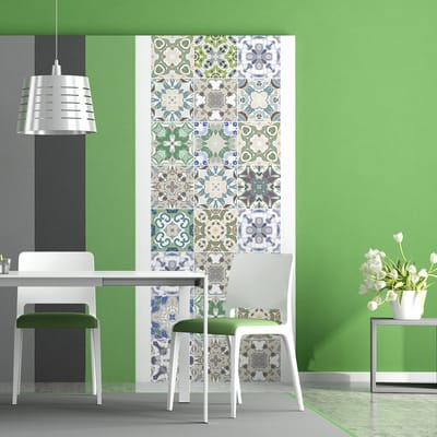 Zelfklevende tegelmuurstickers voor keuken en badkamer - 9 cementtegelstickers, Azulejos Anastasio-stijl - 9 stickers, 10x10 cm