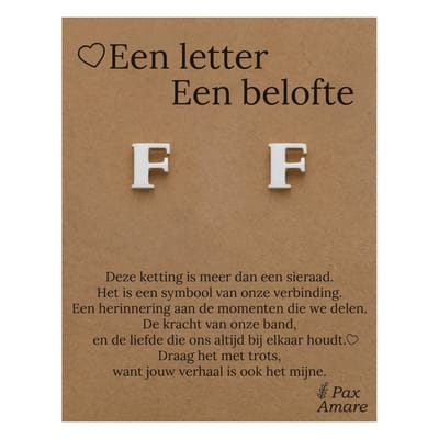 Initiaal Oorbellen met Letter F op Cadeau Kaartje - Een letter, een belofte - Zilverkleurig - Naam Sieraad Cadeau - Roestvrij Staal Oorknopjes - Pax Amare