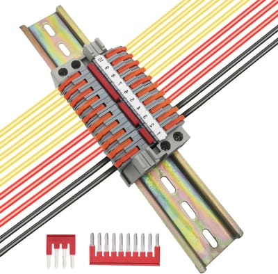 Set van 10 Hoedrails met Klemmen en Aansluitblokken, Inclusief Markeerstrips en Fuse Clips voor Organisatie