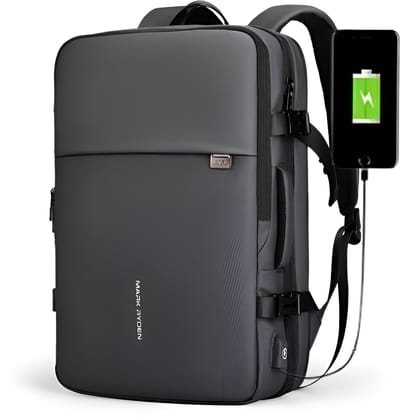 CarryQuest® - Grote Herenrugzak 40L - Uitbreidbare Zakenreistas - Laptopvak 17,3" - Lichtgewicht Nylon/Oxford - USB - Laptop Rugzak - Grijs