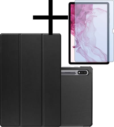 Hoes - Geschikt voor Samsung Galaxy Tab S9 Plus - Met Screenprotector - Trifold Bookcase - Hard Cover Case - Met Uitsparing Geschikt voor S Pen - Hardcover Book - Tablet Hoesje - Zwart