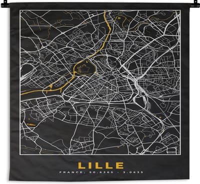 Wandkleed - Wanddoek - Lille - Plattegrond – Stadskaart – Frankrijk - Kaart - 180x180 cm - Wandtapijt