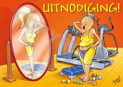 Ansichtkaart UITNODIGING - 25 stuks - Roland Hols - Sportschool - Voor de spiegel