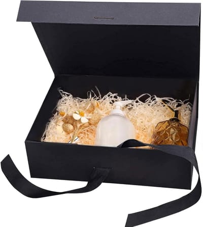 SnelShoppen - Luxe Cadeaubox met Deksel en Strik - Zwart - 21 x 17 x 7 cm - Grote Geschenkdoos voor Kerst, Verjaardag, Bruiloft, Valentijnsdag