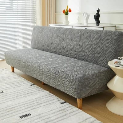 Bladeren Jacquard Klapbank Bed Bankhoes Stretch All-inclusive Armloos Bankhoes Elastische Bankhoezen voor Woonkamer S(length 120-140cm)