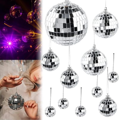 Cosensi - Zilveren Discoballen Set voor Kerstboom Decoratie met 4 Maten - Kerstboom Ornament voor Disco Party - Hangende Spiegelballen in 11 Stuks