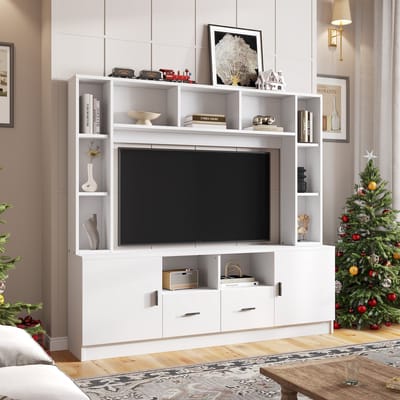 STILVORA TV-Meubelset - Compact Wandmeubel Met 2 Kasten 2 Lades En 11 Vakken - Gestapeld Design Voor Woonkamer - Spaanplaat - 180x35x170 cm - Wit