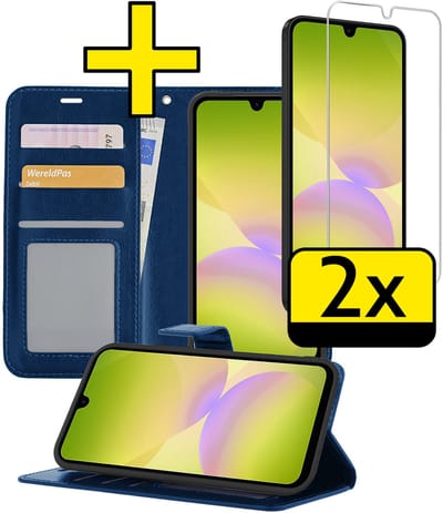 Hoesje - Met 2x Screenprotector - Geschikt voor Samsung Galaxy A26 - Luxe Pasjeshouder - Bookcase Portemonee - Flip Case - Kunstleer Book Case - Flipcase Hoes - Book Cover - Walletcase - Portemonneehoes - Telefoonhoesjes - Donkerblauw