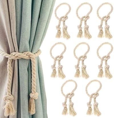 Dailygoods- Gordijnhouder 800 mm - Gordijnhouders - Gordijntouw - Handgemaakt - Beige - Eenvoudige installatie zonder boren - Gordijnband