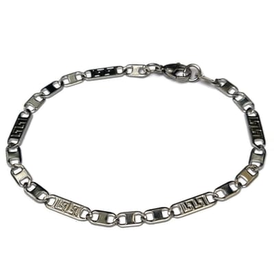 Aramat Jewels | Armbanden | Zilverkleurige Marine Schakel Armband met Grieks Motief | | | |4,5mm | Staal | Volwassenen | Verkleurd niet