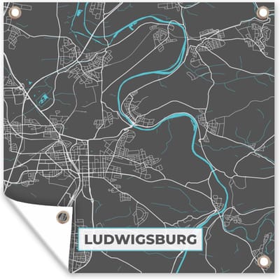 Tuin poster Stadskaart – Ludwigsburg – Duitsland – Plattegrond – Kaart - 200x200 cm - Tuindoek