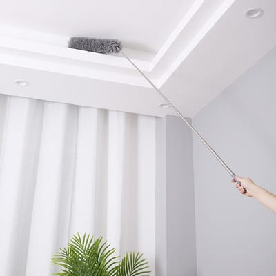 Plumeau en microfibre longue tige télescopique tête Flexible nettoyage de toile d'araignée de plafond de maison gris