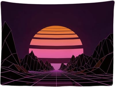 Ulticool - Geometrische 80s Zon Bergen Retro Vintage - Wandkleed - 200x150 cm - Groot wandtapijt - Poster - Jaren 80 Complete Slaapkamer voor Volwassen Kamer Woonkamer Decoratie Accessoires