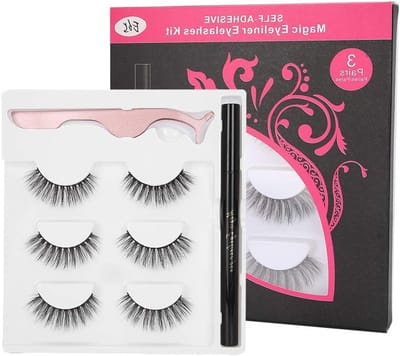 Zelfklevende eyeliner en watervaste eyeliner set met valse wimpers en pincet voor perfecte make-up applicatie