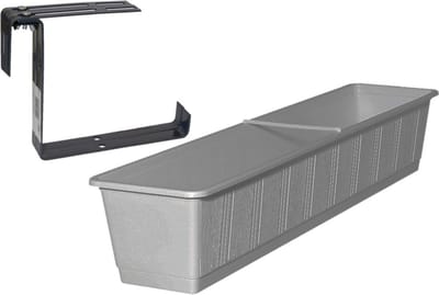 Kunststof plantenbak grijs rechthoekig 80 cm met 2 verstelbare railing beugels