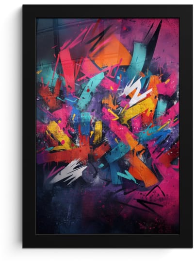 Poster in lijst - Fotolijst 20x30 cm - Posters - Abstract - Explosie - Neonkleuren - Posterlijst zwart - Decoratie - Wanddecoratie woonkamer - Muurdecoratie slaapkamer