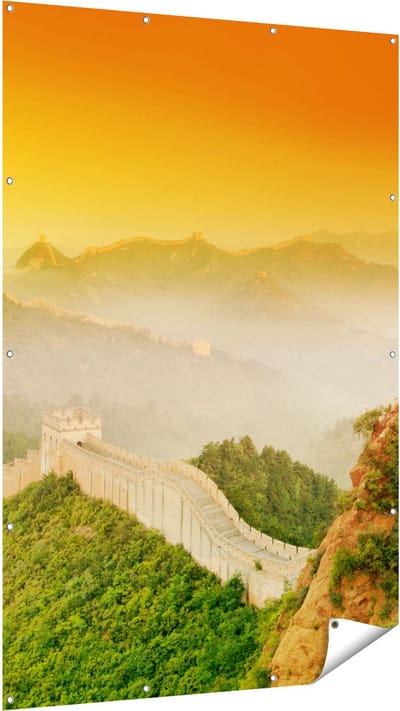 Gards Tuinposter Chinese Muur bij Zonsopgang - 120x180 cm - Tuindoek - Tuindecoratie - Wanddecoratie buiten - Tuinschilderij