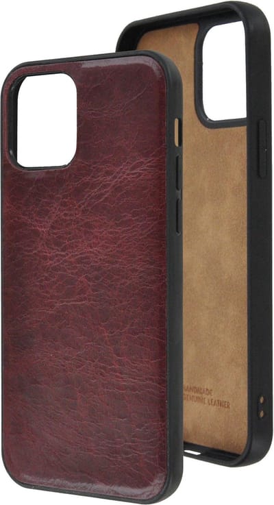 Geschikt voor iPhone 12 Pro Hoesje - iPhone 12 Pro hoesje Echt leer Back Cover P Case Bordeaux Rood