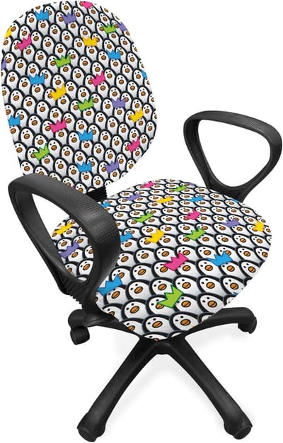 ABAKUHAUS kleurrijke bureaustoel met overtrek, pinguïn-ijsdieren, decoratieve beschermhoes van rekstof, meerkleurig