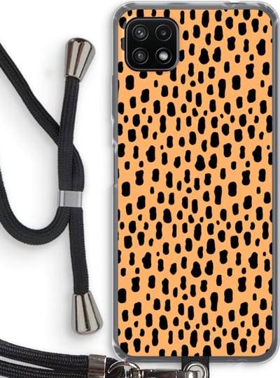 Case Company® - Hoesje met koord geschikt voor Samsung Galaxy A22 5G hoesje met Koord - Panter - Telefoonhoesje met Zwart Koord - Bescherming aan alle Kanten en Over de Schermrand