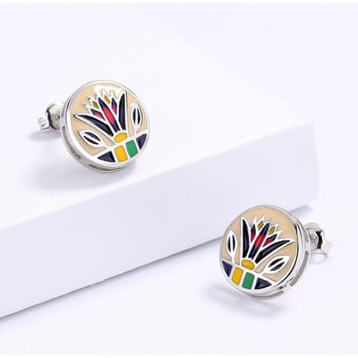 Artistieke Retro Minderheid Persoonlijkheid Eenvoudige Kleur Emaille Bloemen Sieraden Ring Oorbellen Set white