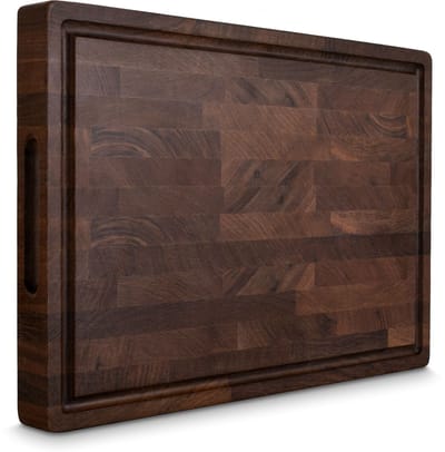 KAAMUT® Luxe Snijplank uit Massief Kopshout van Noord-Amerikaanse Zwarte Walnoot – Extra Dik en Duurzaam – 40×27,5×3,5 cm – Sapgeul, Handvatten & Antislip Voetjes