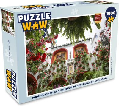 Puzzel Rode bloemen aan de muur in het Spaanse Córdoba - Legpuzzel - Puzzel 1000 stukjes volwassenen