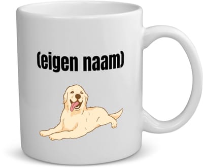 Akyol - liggende hond met eigen naam koffiemok - theemok - Honden - honden liefhebbers - iemand die houdt van honden - verjaardag - cadeau - kado - 350 ML inhoud