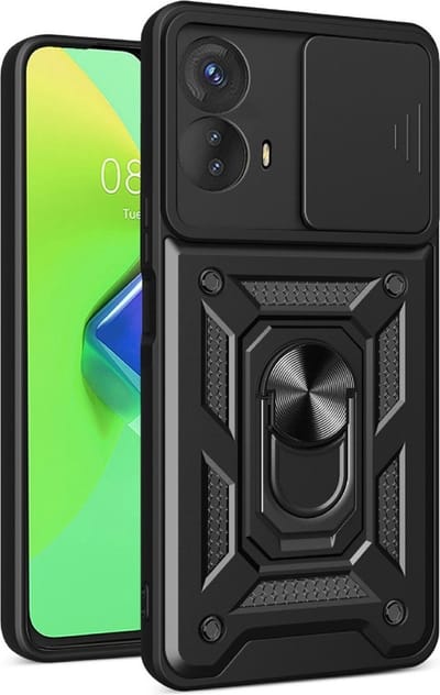 Coverup Hoesje - Geschikt voor Motorola Moto G53 Hoesje - Coverup Armor Ring Kickstand Back Cover met Camera Shield - Zwart