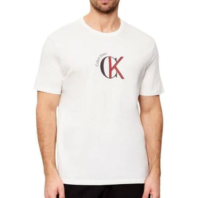Calvin Klein Ss 30s 2tone Tee White Greige Taglia: L | T-shirt stampate Outlet | Uomo | Bianco