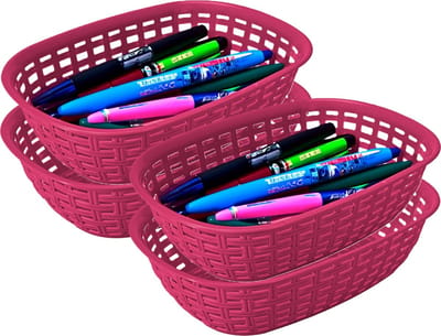 Hega Hogar Opbergmandje/kastmandje - 4x - fuchsia roze - 3 liter - kunststof - 21 x 30 x 7 cm - kleine opslag bakjes - manden