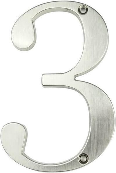Huisnummer Zilver 10 cm nr. 3 - Chrome Huisnummer - Klassiek huisnummer 100 mm