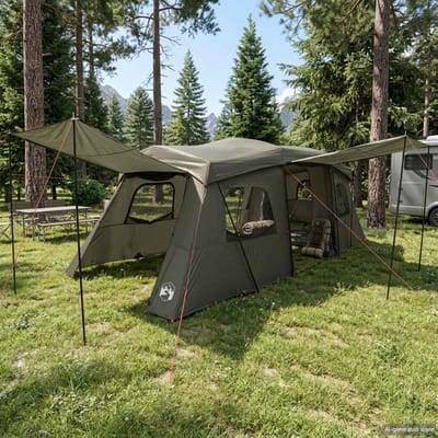 vidaXL - Instant - Tent - met - Regenhoes - Waterdicht - 3-persoons - Leger - Groen