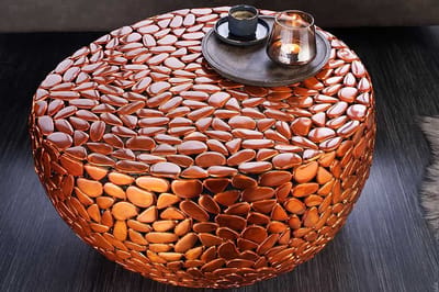 Ronde salontafel STONE MOSAIC 75cm koper metaal mozaiek handgemaakt - 41434
