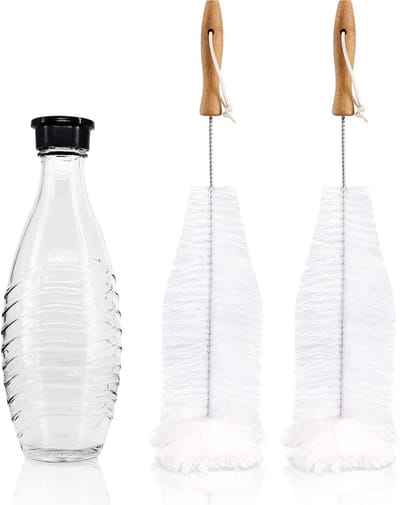 Reinigingsborstelset voor flessen, 2 flessenborstels voor SodaStream, zachte katoenkop, ideaal voor glazen flessen en drinkflessen, effectief en krasvrij schoonmaken