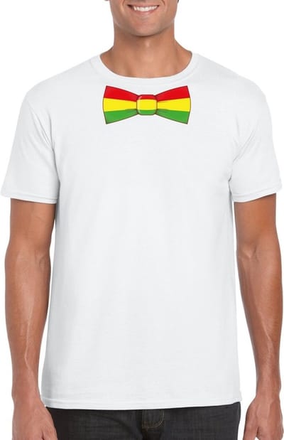 Wit t-shirt met Limburgse kleuren strik heren - Carnaval shirts S