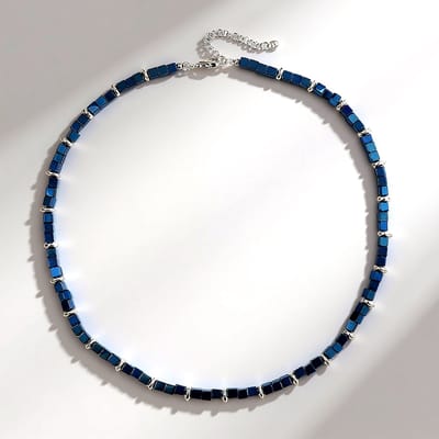 Cavill - Zilveren Halsketting - 925 Sterling Zilver - Royal Blue Hematiet Fancy Kralen 4mm - Verstelbare Elegant Blauw Sieraad