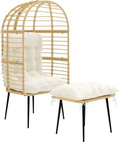 Outsunny Rattan Ei-stoel-PE-rattan, staal-76L x 65B x 147H cm-Beige