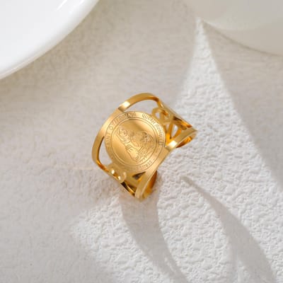 Bague de Protection Catholique Likgreat Sainte Dymphna Anneaux Patronaux Pour Femmes Hommes Santé Mentale Bijoux Religieux Cadeau de la Saint-Valentin resizable beige