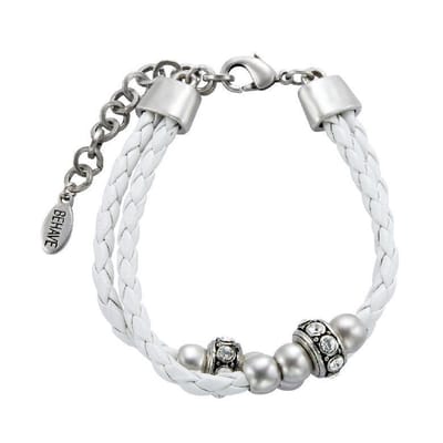 Behave - Armband - wit imitatieleer met parels - casual chic look