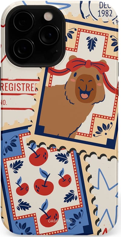 Casetastic hoesje geschikt voor Apple iPhone 13 Pro Max - MagSafe - Dubbellaagse bescherming - Kerst Capibara Post van de Noordpool - Fashion Case - Lichtgrijs Zand Terracotta