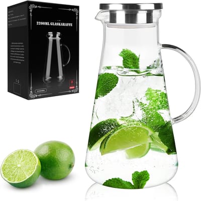 Waterkaraf - Glazen waterkaraf van 2.2 liter met deksel borosilicaatglas drankkan - doe-het-zelf dranken sap thee melk