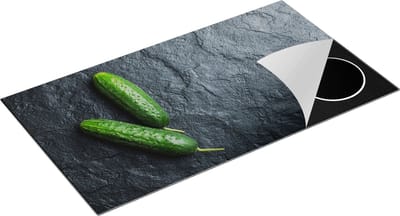 Chefcare Inductie Beschermer Twee Komkommers op Zwarte Marmer - 95x50 cm - Afdekplaat Inductie - Kookplaat Beschermer - Inductie Mat