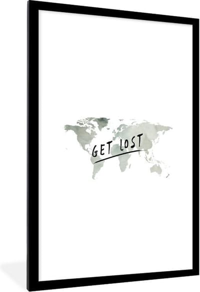 Poster in lijst - Fotolijst 60x90 cm - Posters - Wereldkaart - Quotes - Aquarelverf - Posterlijst zwart - Decoratie - Wanddecoratie woonkamer - Muurdecoratie slaapkamer