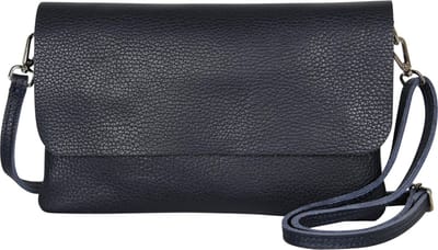 AmbraModa GLX11 - Crossbodytas, Clutch, telefoontas van echt leer met afneembaar en verstelbare schouderriem, passend voor mobiele telefoons en tablets tot 7 inch. Donkerblauw