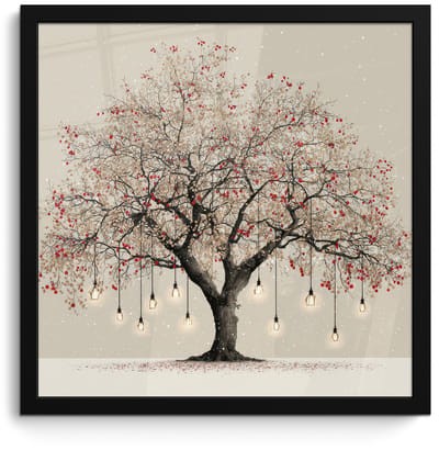 Poster in lijst - Fotolijst 40x40 cm - Posters - Lichtboom - Winter - Kerst - Meerkleurig - Posterlijst zwart - Decoratie - Wanddecoratie woonkamer - Muurdecoratie slaapkamer - Kerstversiering - Kerstdecoratie voor binnen - Kerstmis